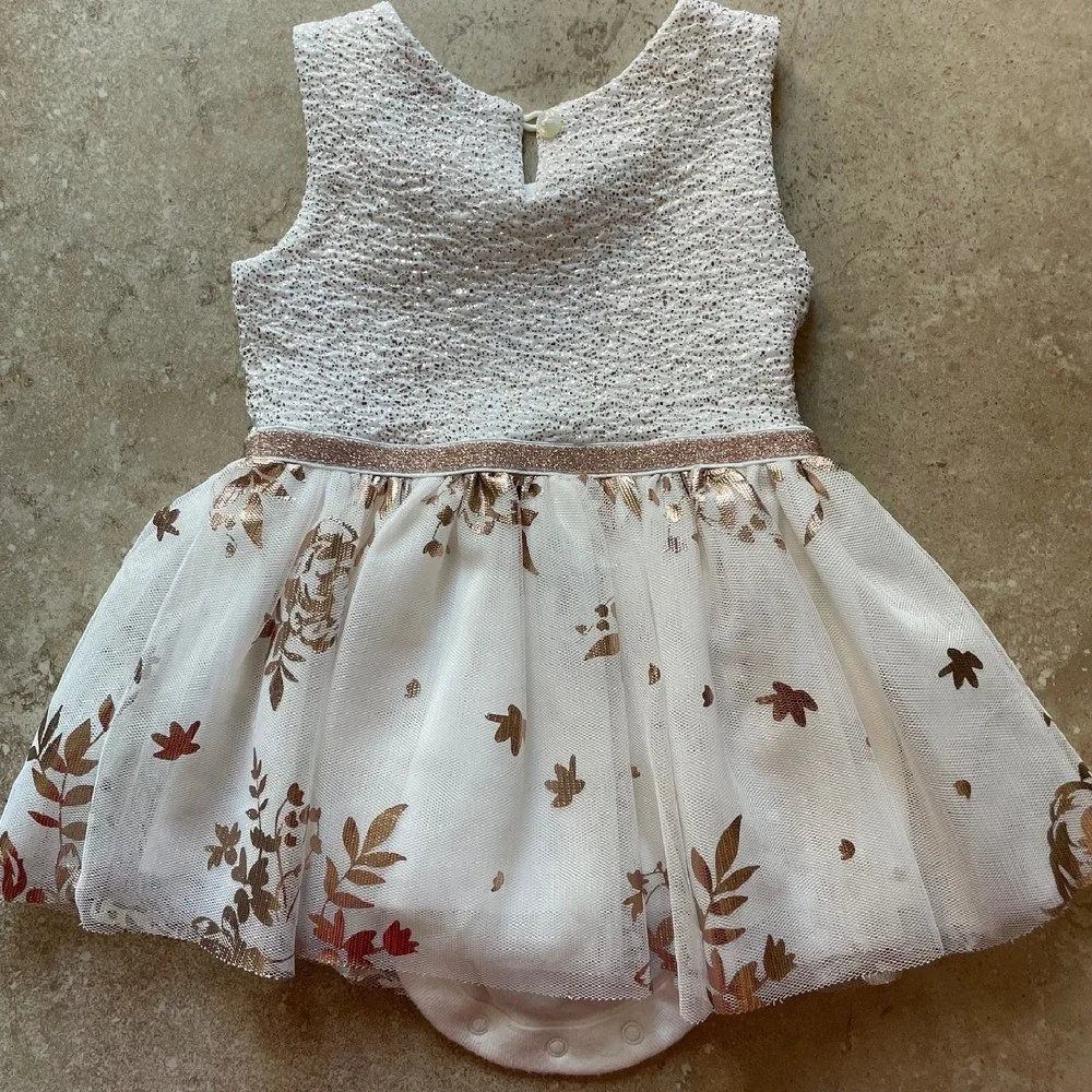 The Children's Place Girls Foil Rose Gold Knit To Woven white Dress 3-6 months‎